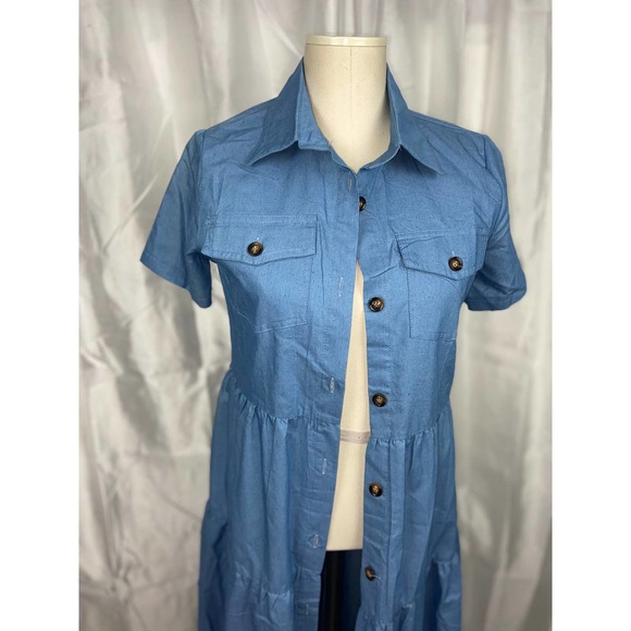 Chambray Tiered Button Down Dress - Picture 3 of 7